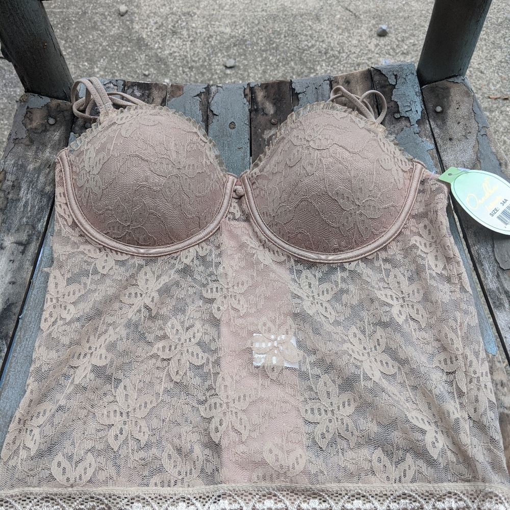NWT Ornella Tan Lace Bra Corset Size 34A